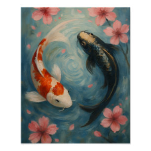 Yin Yang Koi Fish Wall Art Poster 