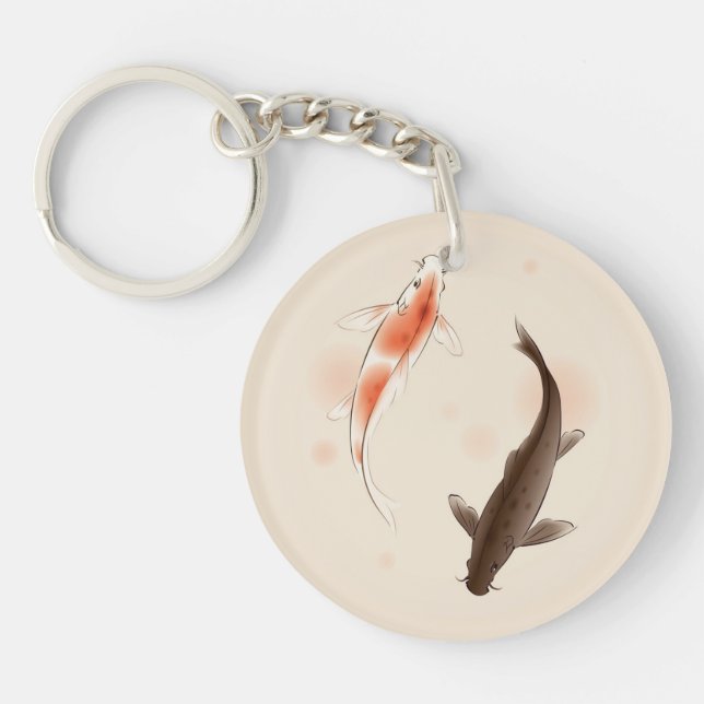 Yin Yang Koi fishes in oriental style painting Key Ring (Front)