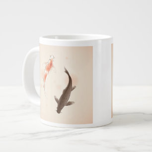 Yin Yang Koi fishes in oriental style painting Large Coffee Mug