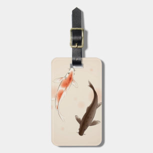 Yin Yang Koi fishes in oriental style painting Luggage Tag