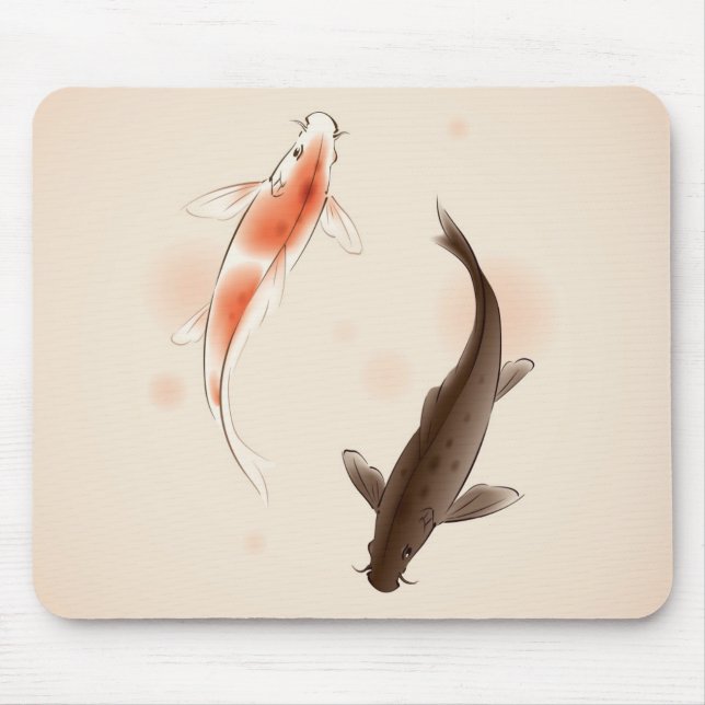 Yin Yang Koi fishes in oriental style painting Mouse Mat (Front)