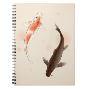 Yin Yang Koi fishes in oriental style painting Notebook