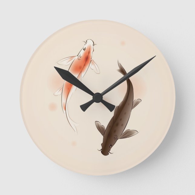 Yin Yang Koi fishes in oriental style painting Round Clock (Front)