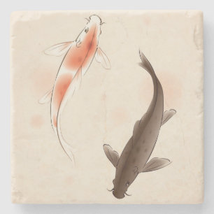 Yin Yang Koi fishes in oriental style painting Stone Coaster