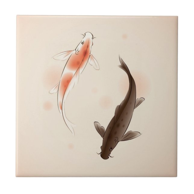 Yin Yang Koi fishes in oriental style painting Tile (Front)