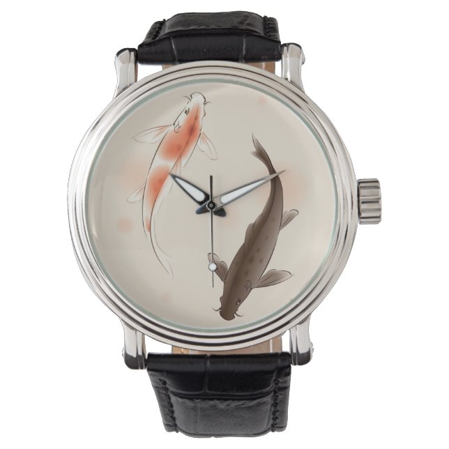 Yin Yang Koi fishes in oriental style painting Watch (Front)