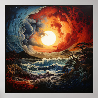 Yin Yang Landscape Waves Poster