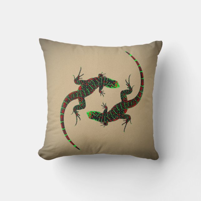 Yin Yang Lizards Brown Cushion (Front)
