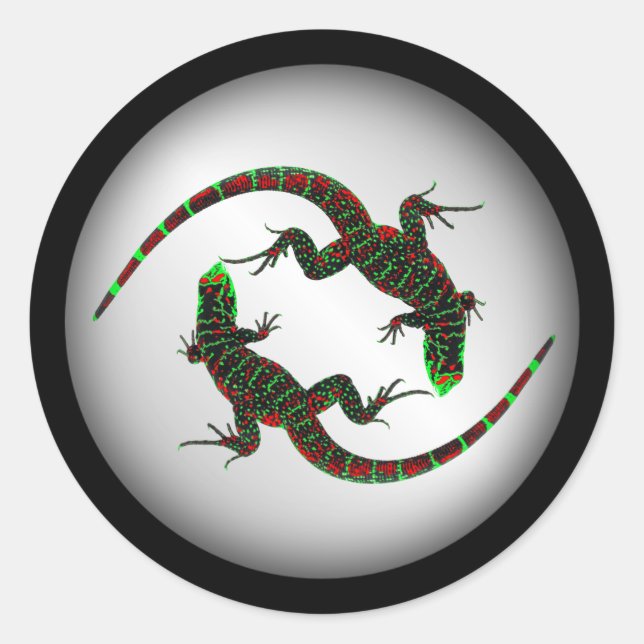 Yin Yang Lizards Silver Classic Round Sticker (Front)
