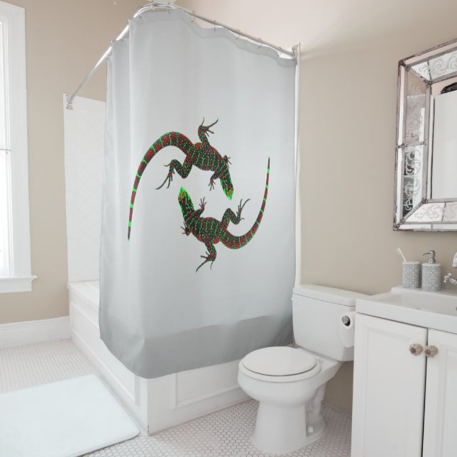 Yin Yang Lizards Silver Shower Curtain (In Situ)