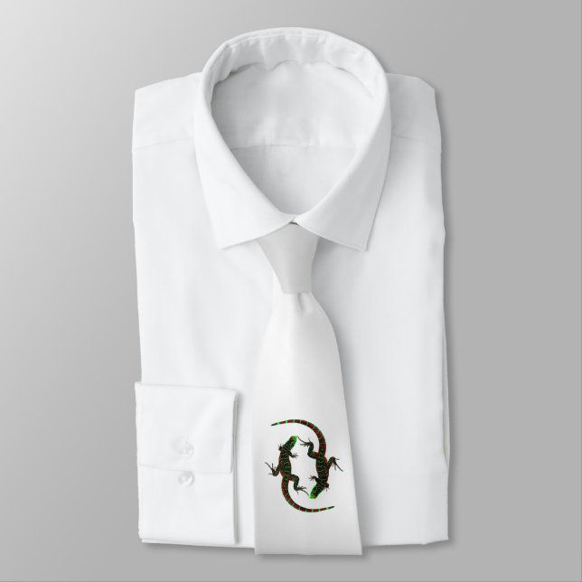 Yin Yang Lizards Silver Tie (Tied)