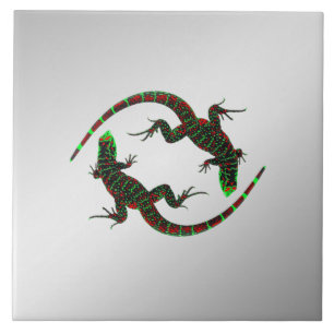 Yin Yang Lizards Silver Tile