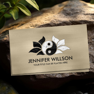 Yin Yang Lotus flower - Black and white marble Business Card