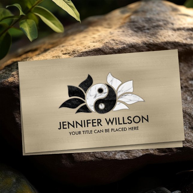 Yin Yang Lotus flower - Black and white marble Business Card (Creator Uploaded)