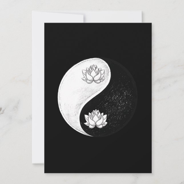 Yin Yang Lotus Flower Harmony Black And White Gift Invitation (Front)