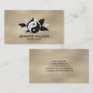 Yin Yang Lotus flower - pearl and black marble Business Card