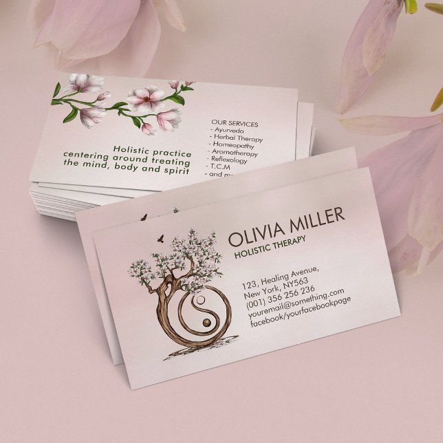 Yin Yang Magnolia Blossom Tree Business Card (Creator Uploaded)
