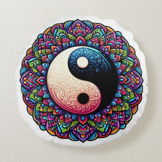 Yin Yang Mandala design Round Cushion