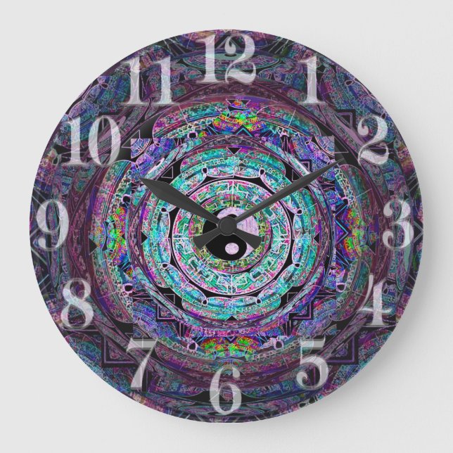 Yin Yang Mandala in Purple Colours Large Clock (Front)