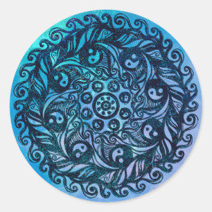 Yin Yang Mandala Nature Floral Flower Mandalas     Classic Round Sticker