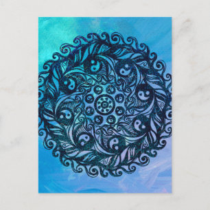 Yin Yang Mandala Nature Floral Flower Mandalas     Postcard