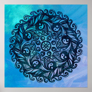 Yin Yang Mandala Nature Floral Flower Mandalas Poster