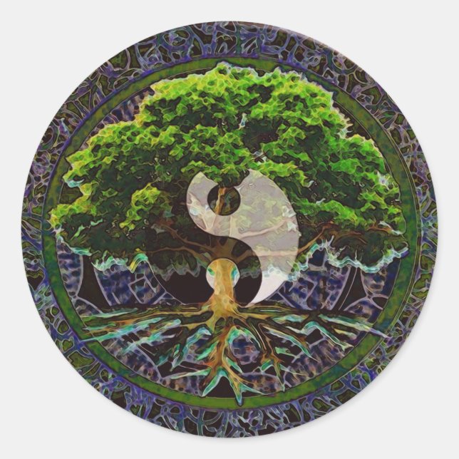 Yin Yang Mandala Tree of Life Classic Round Sticker (Front)