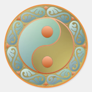 Yin Yang Medallion Gold Turquoise Classic Round Sticker