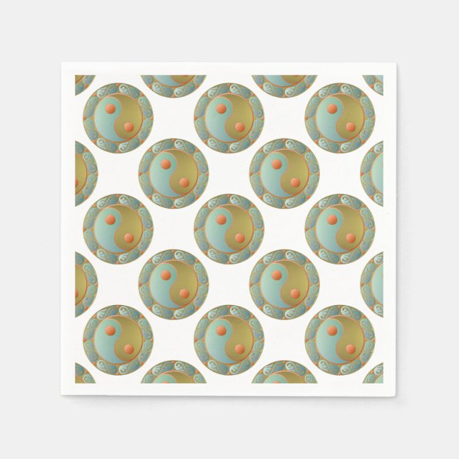 Yin Yang Medallion Gold Turquoise Napkin (Front)