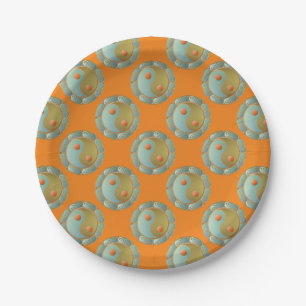 Yin Yang Medallion Gold Turquoise Paper Plate