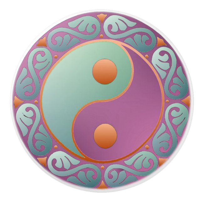 yin yang medallion violet turquoise ceramic knob (Front)