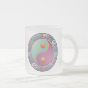 Yin Yang Medallion Violet Turquoise Frosted Glass Coffee Mug