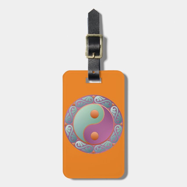 Yin Yang Medallion Violet Turquoise Luggage Tag (Front Vertical)