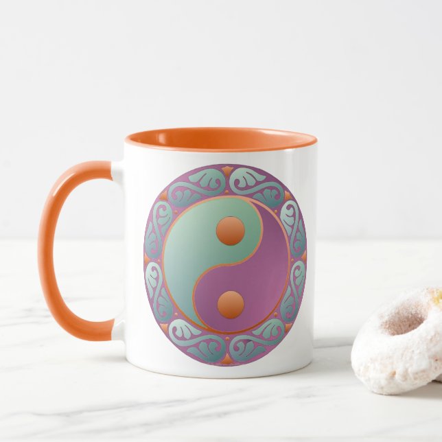 Yin Yang Medallion Violet Turquoise Mug (With Donut)