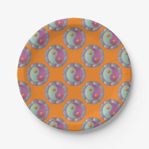 Yin Yang Medallion Violet Turquoise Paper Plate
