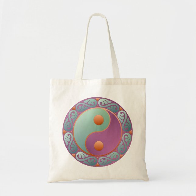 Yin Yang Medallion Violet Turquoise Tote Bag (Front)