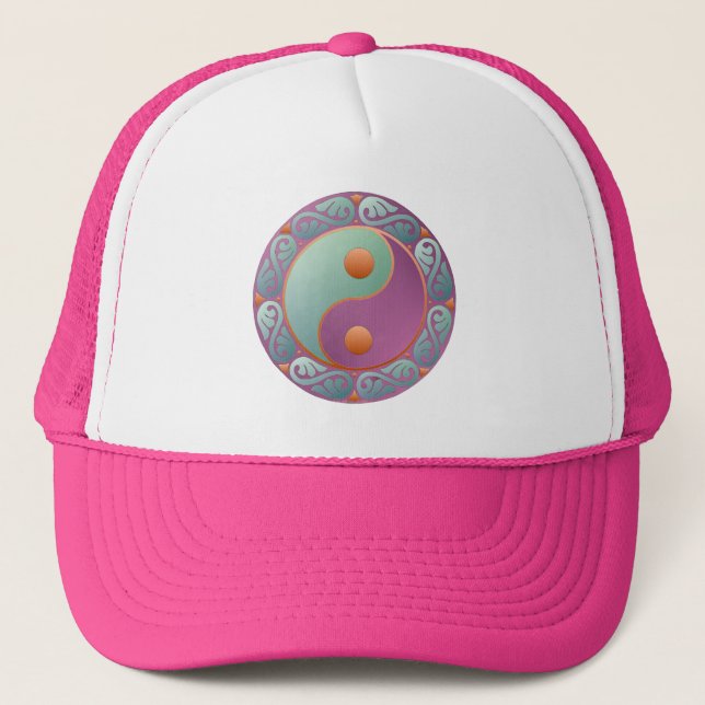 Yin Yang Medallion Violet Turquoise Trucker Hat (Front)