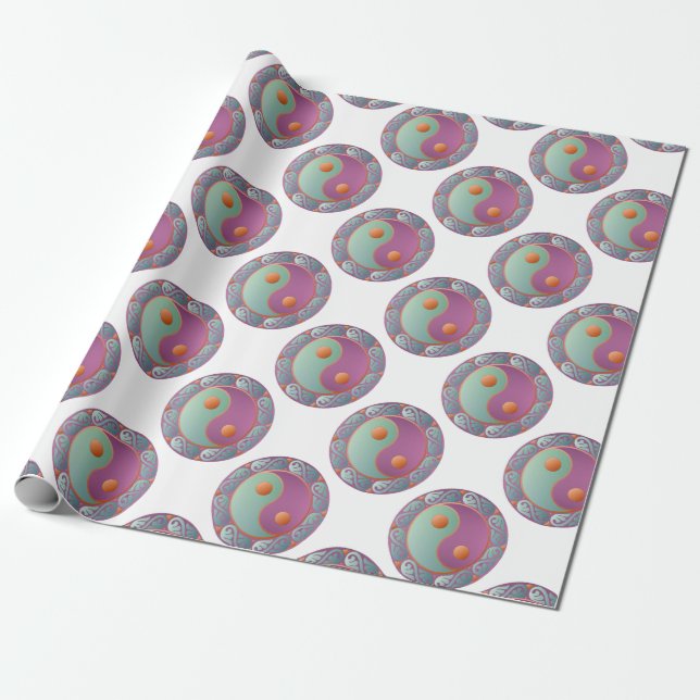 Yin Yang Medallion Violet Turquoise Wrapping Paper (Unrolled)