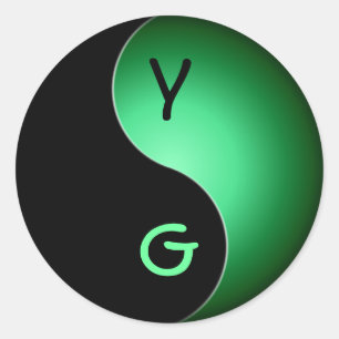 yin yang monogram - green classic round sticker