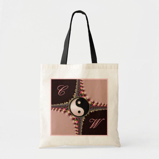 Yin Yang Monogram Pink+Black Fractal Lace Bag (Front)