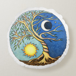 Yin-Yang Moon and Sun Round Cushion