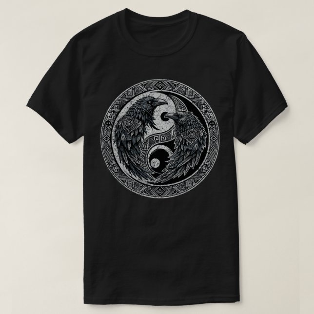 Yin Yang Nordic Raven T-Shirt (Design Front)