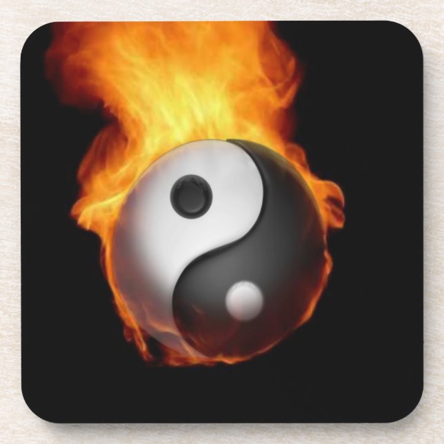 Yin Yang on Fire Cork Coaster (Front)