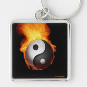 Yin Yang on Fire Keychain