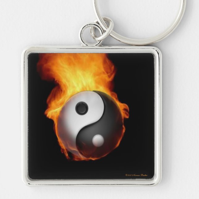 Yin Yang on Fire Keychain (Front)