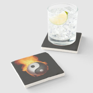 Yin Yang on Fire Stone Coaster