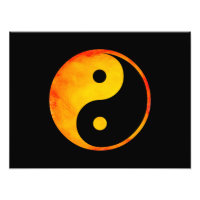 Yin Yang Orange and Yellow Watercolor on Black