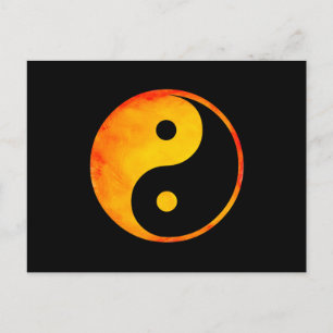 Yin Yang Orange and Yellow Watercolor on Black Postcard