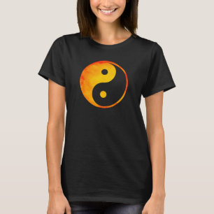 Yin Yang Orange and Yellow Watercolor on Black T-Shirt