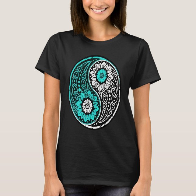 Yin Yang Ornate Namaste Yoga Peace Mindfulness Med T-Shirt (Front)